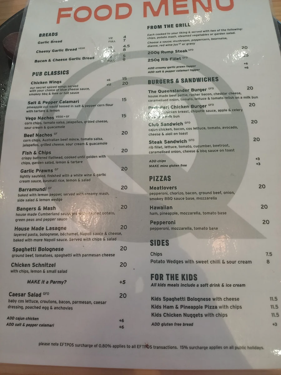 Menu, The Queenslander