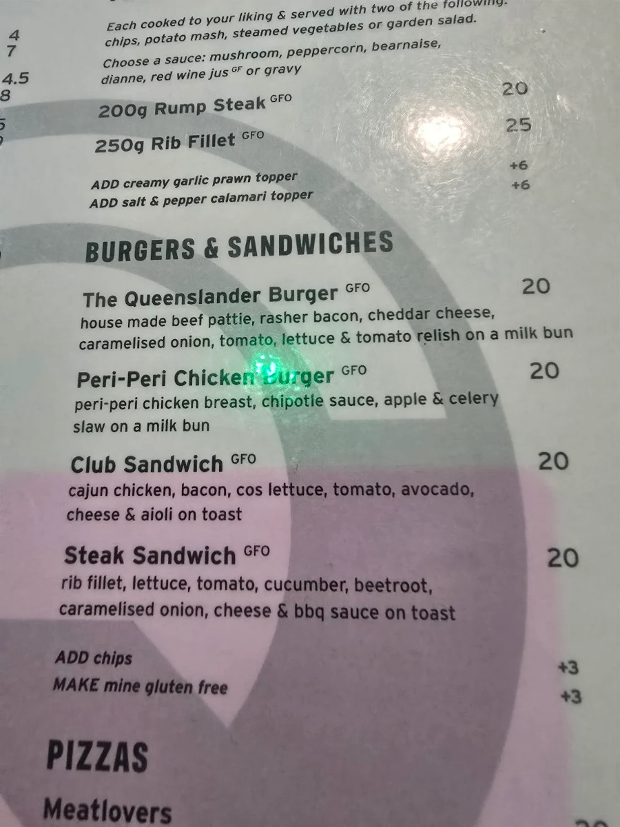 Menu, The Queenslander
