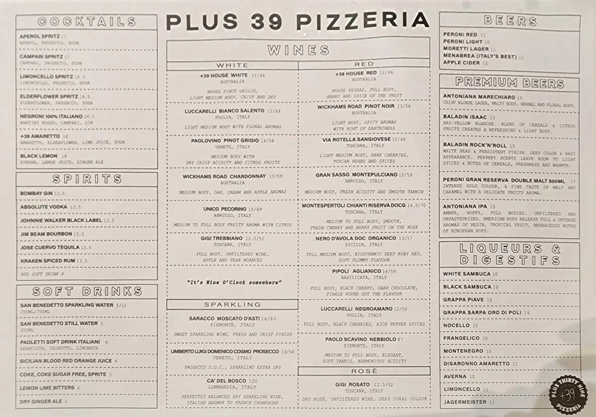 Menu, +39 Pizzeria CBD