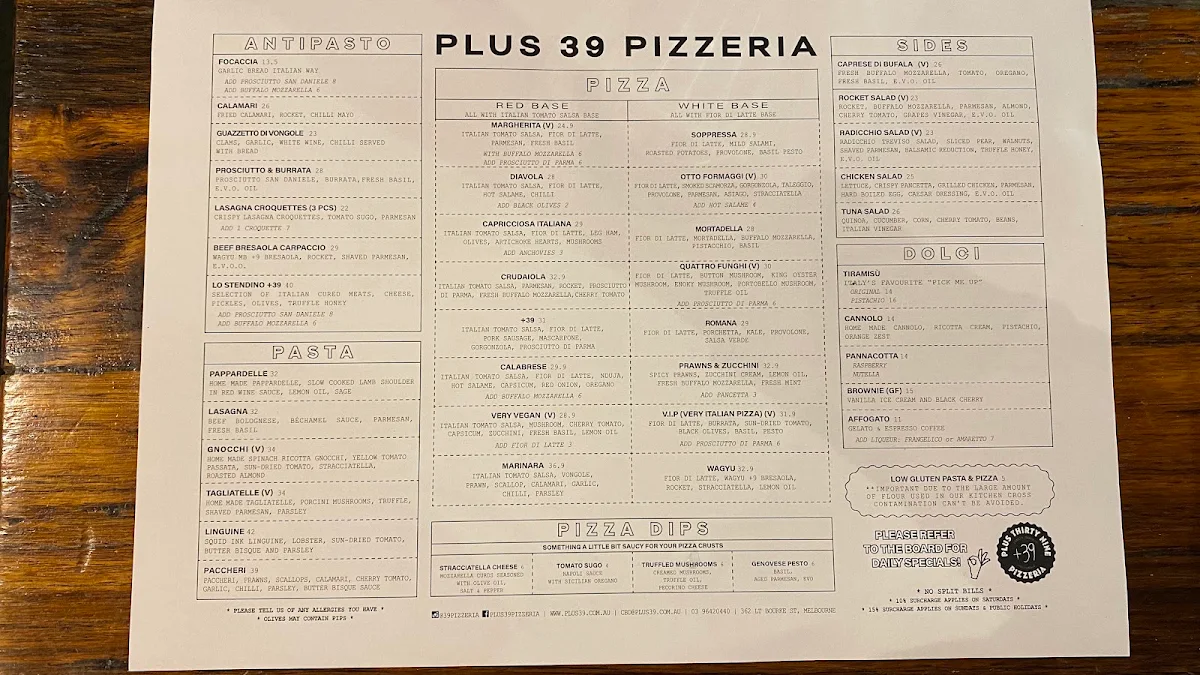Menu, +39 Pizzeria CBD