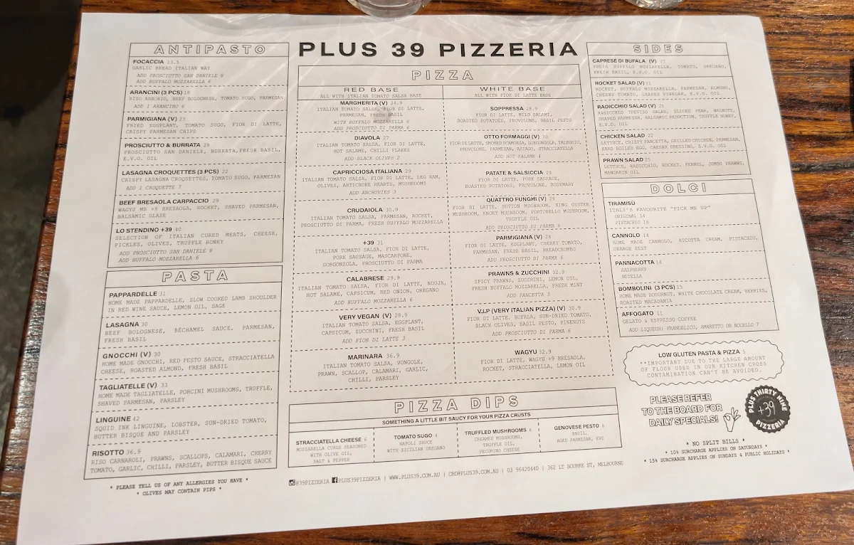 Menu, +39 Pizzeria CBD