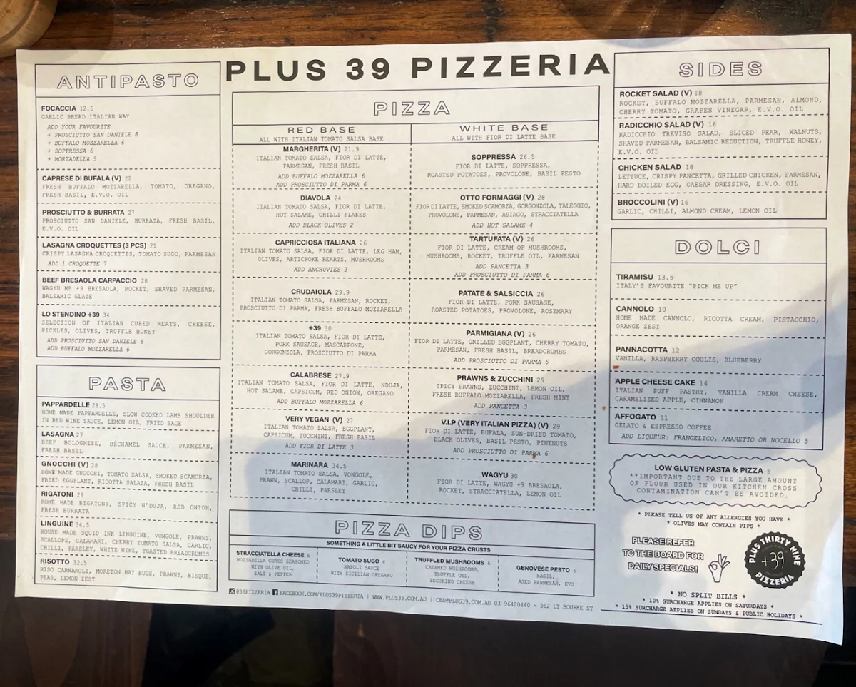 Menu, +39 Pizzeria CBD