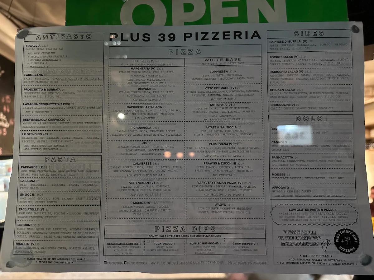 Menu, +39 Pizzeria CBD