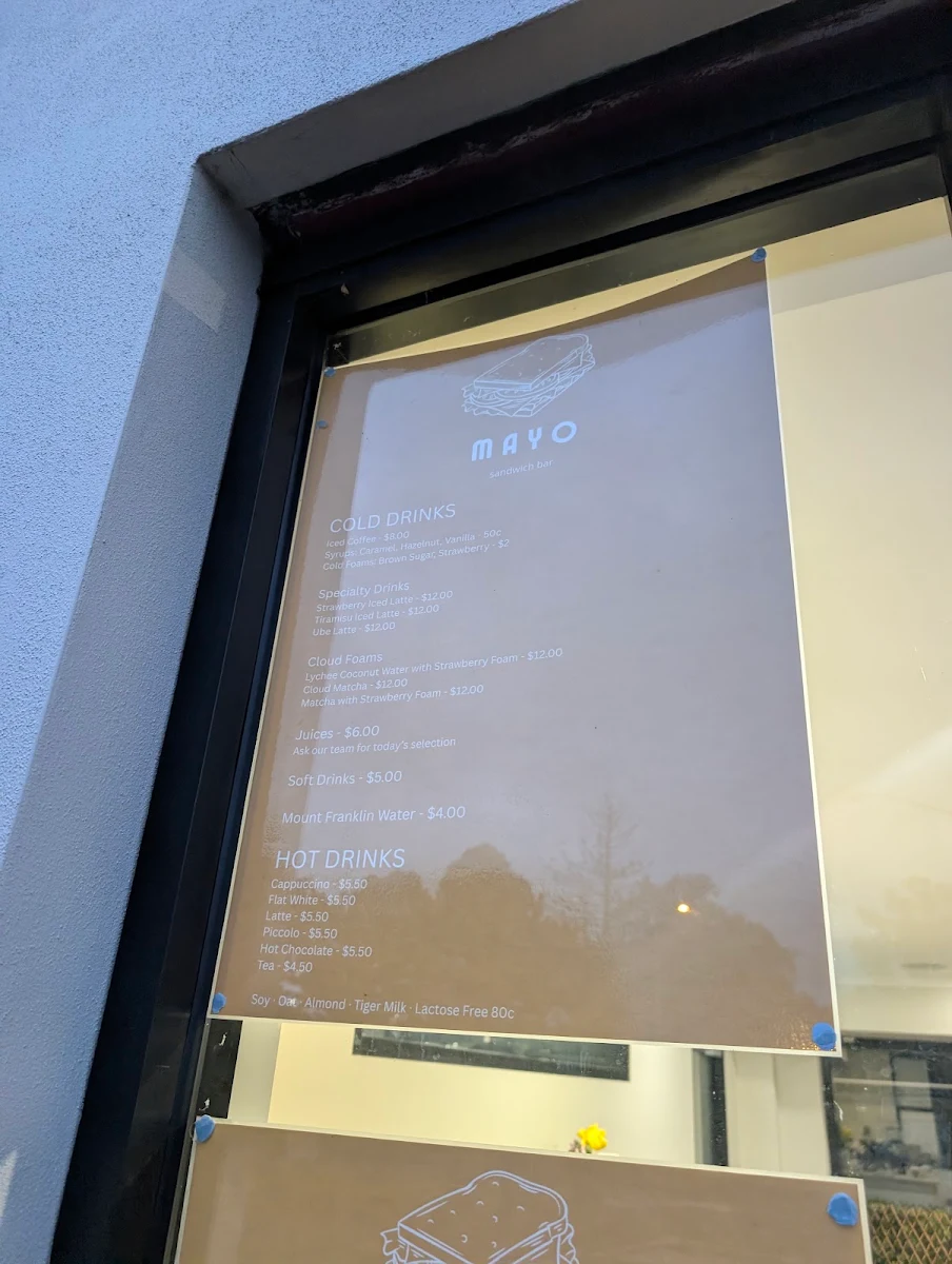 Menu, Mayo sandwich bar