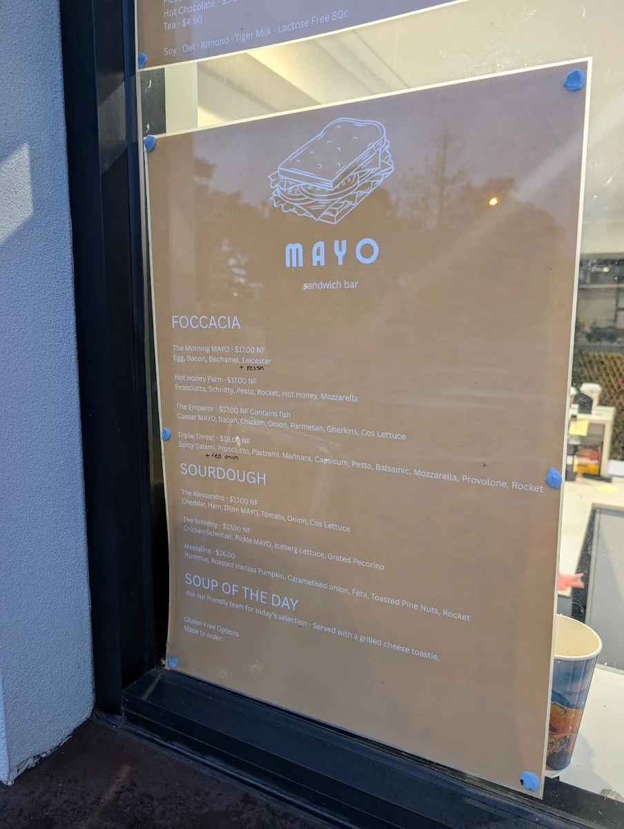 Menu, Mayo sandwich bar
