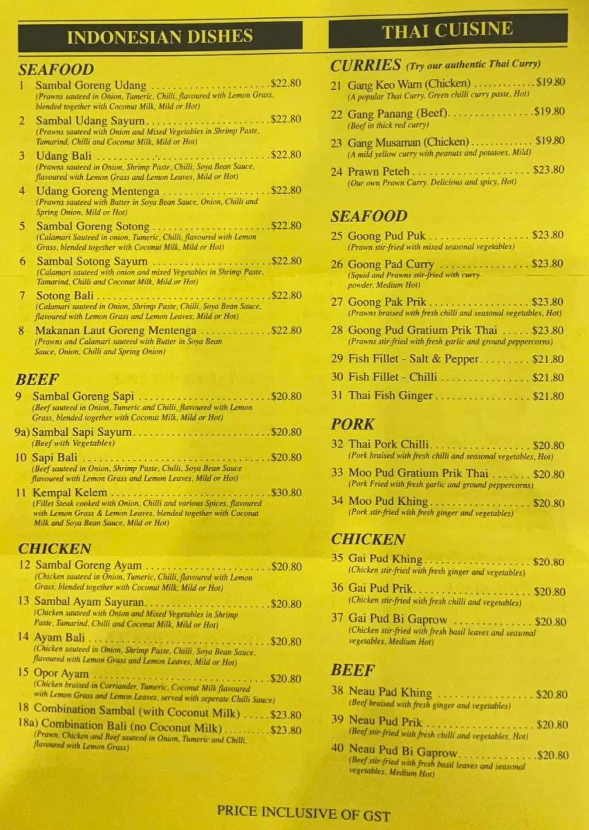 Menu, Queen Bee Chinese Restaurant