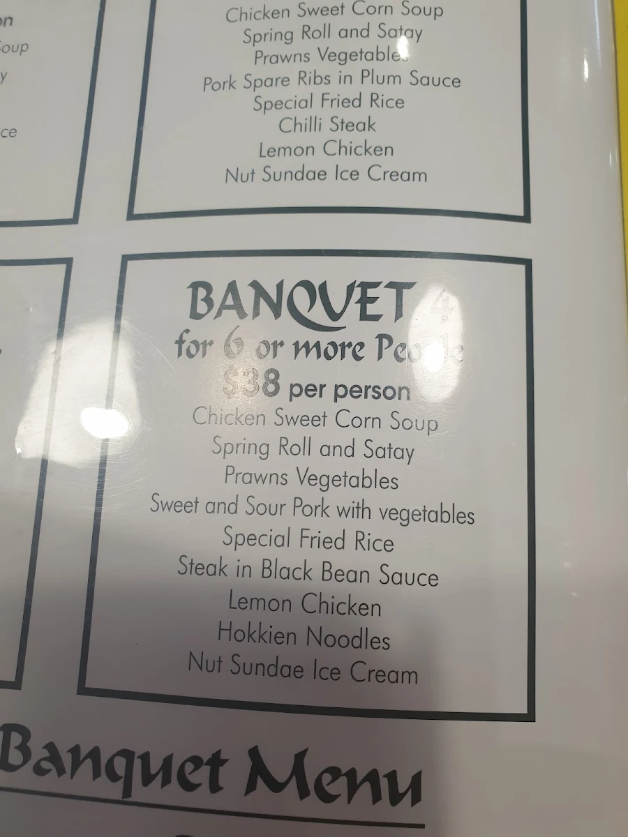 Menu, Queen Bee Chinese Restaurant