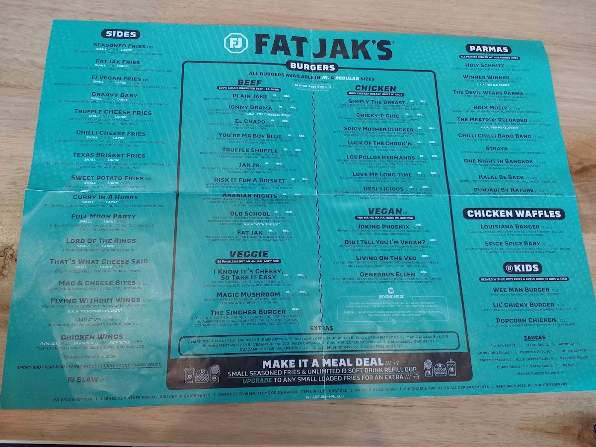 Menu, FAT JAK'S / GET CLUCK'D CAROLINE SPRINGS