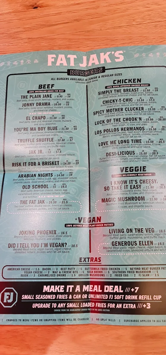 Menu, FAT JAK'S / GET CLUCK'D CAROLINE SPRINGS