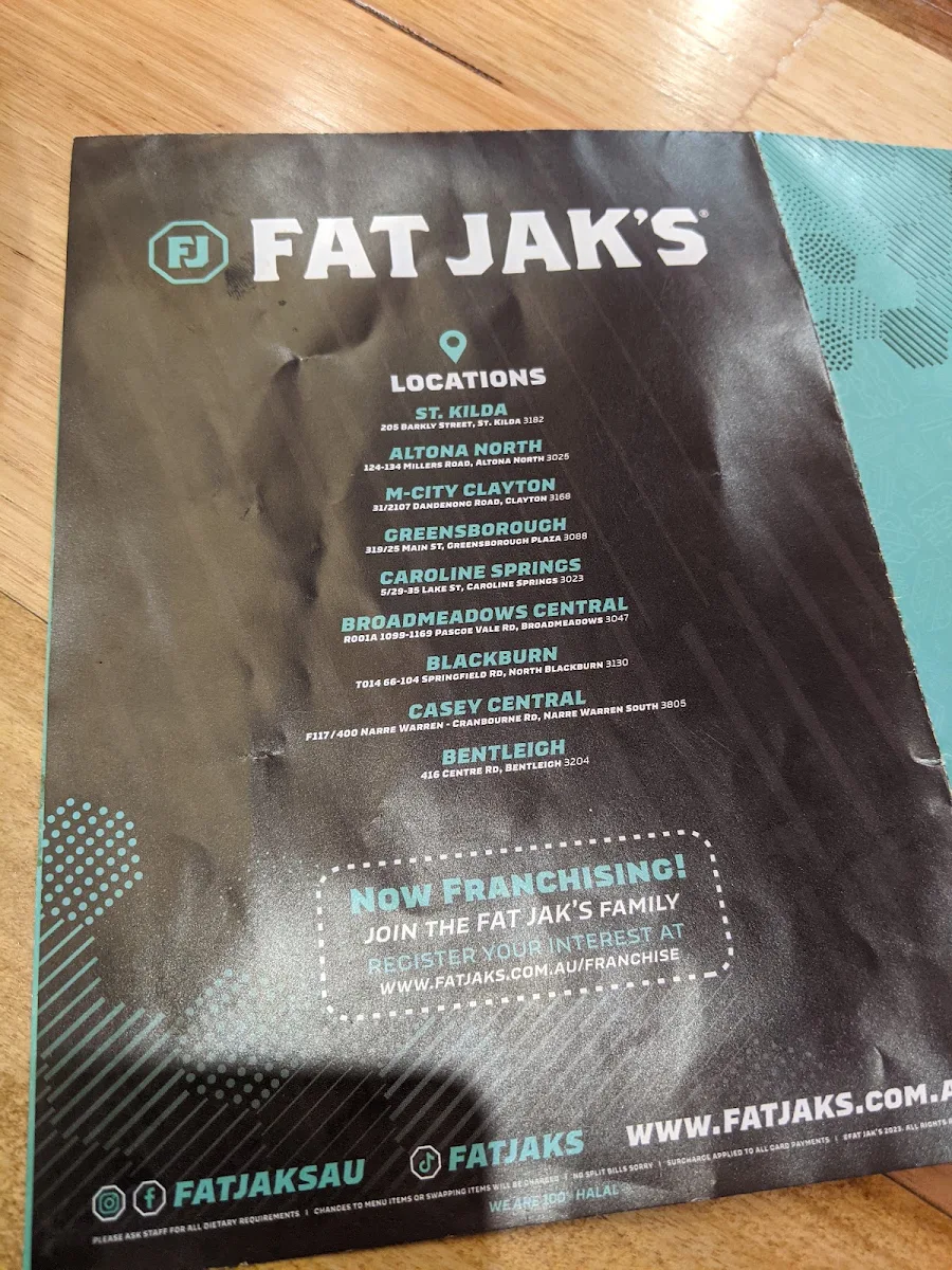 Menu, FAT JAK'S / GET CLUCK'D CAROLINE SPRINGS