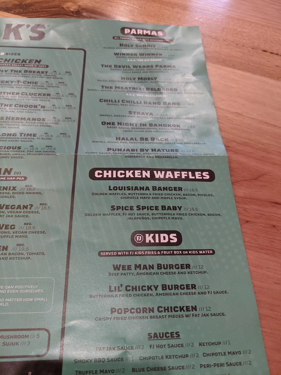 Menu, FAT JAK'S / GET CLUCK'D CAROLINE SPRINGS
