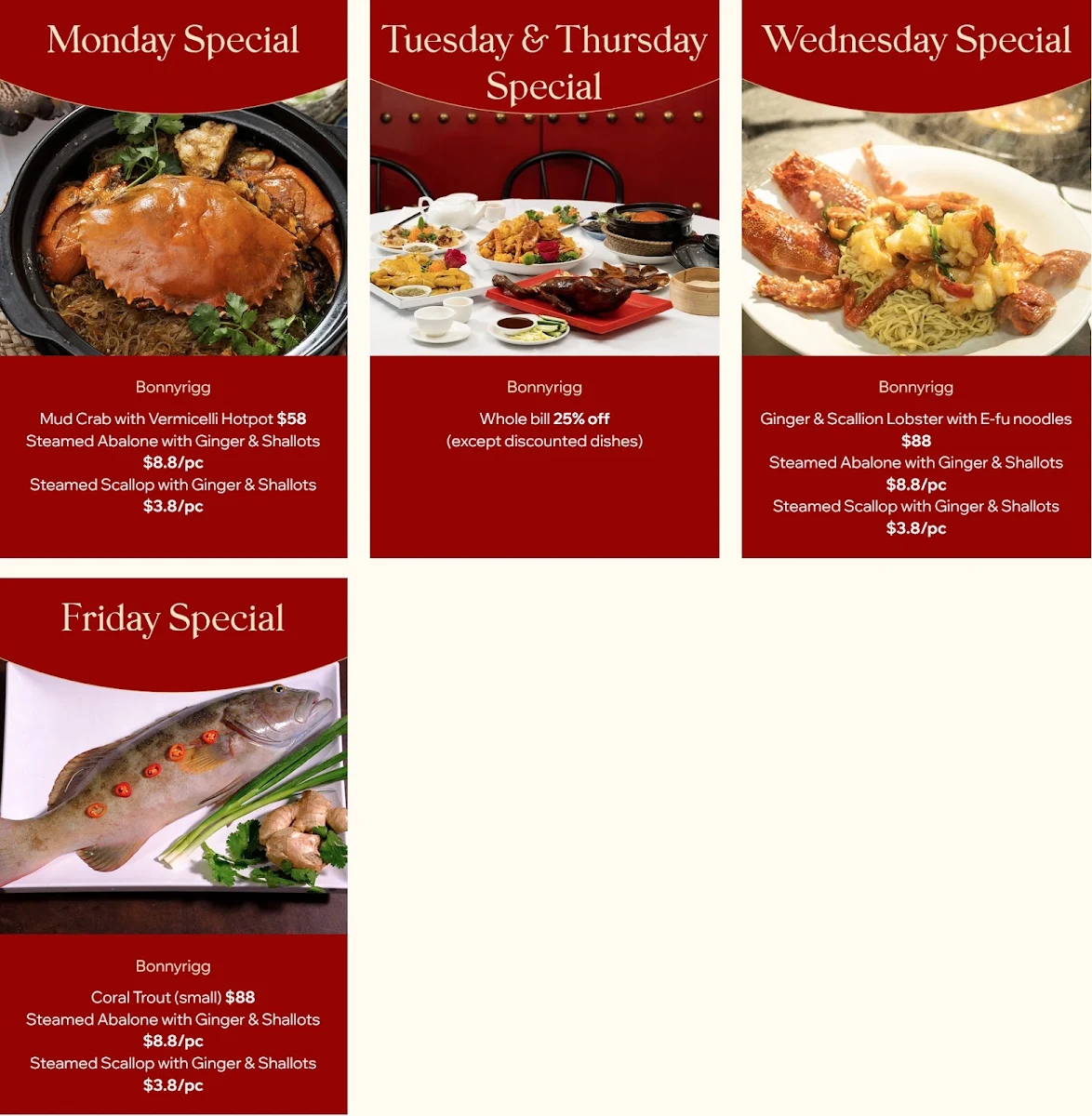 Menu, Iron Chef Bonnyrigg Chinese Seafood Restaurant 稻香海鲜酒家