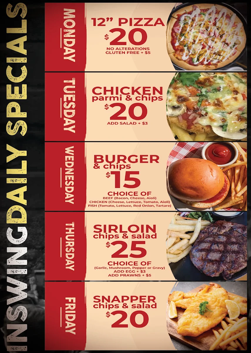 Menu, InSwing Sports Bar