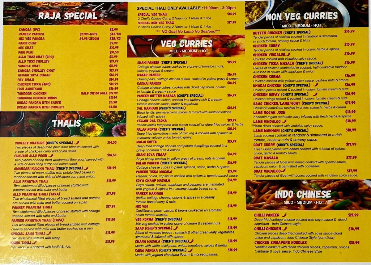 Menu, RAJA SWEETS BY SHARMA