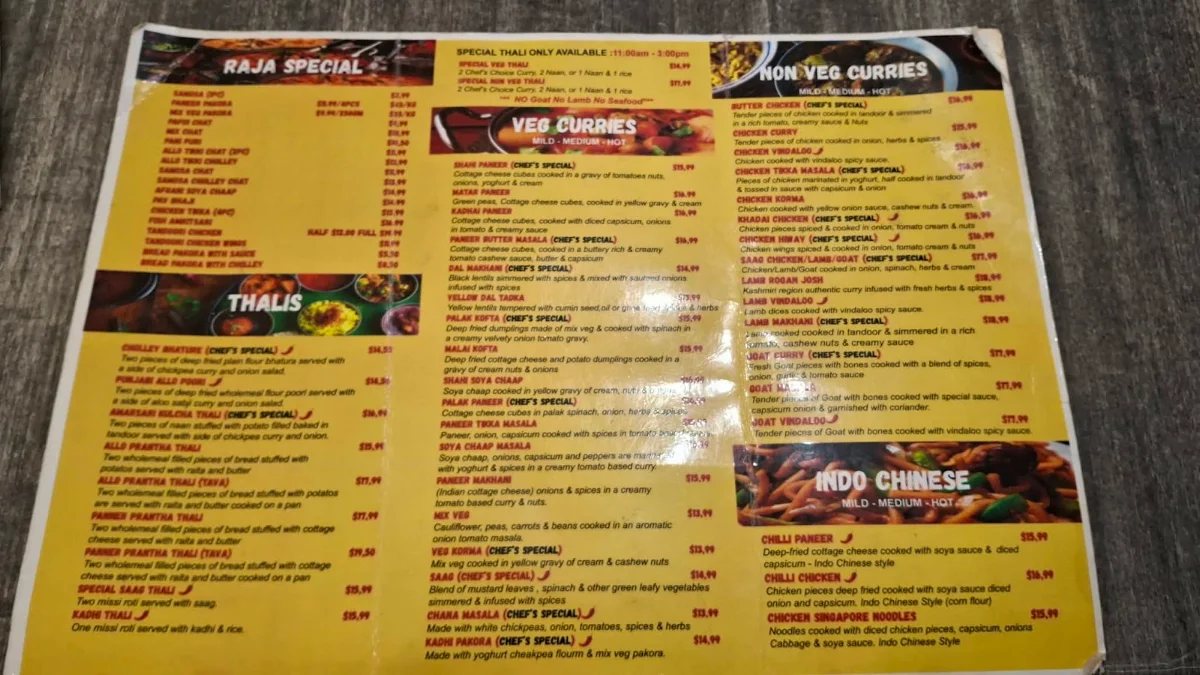 Menu, RAJA SWEETS BY SHARMA