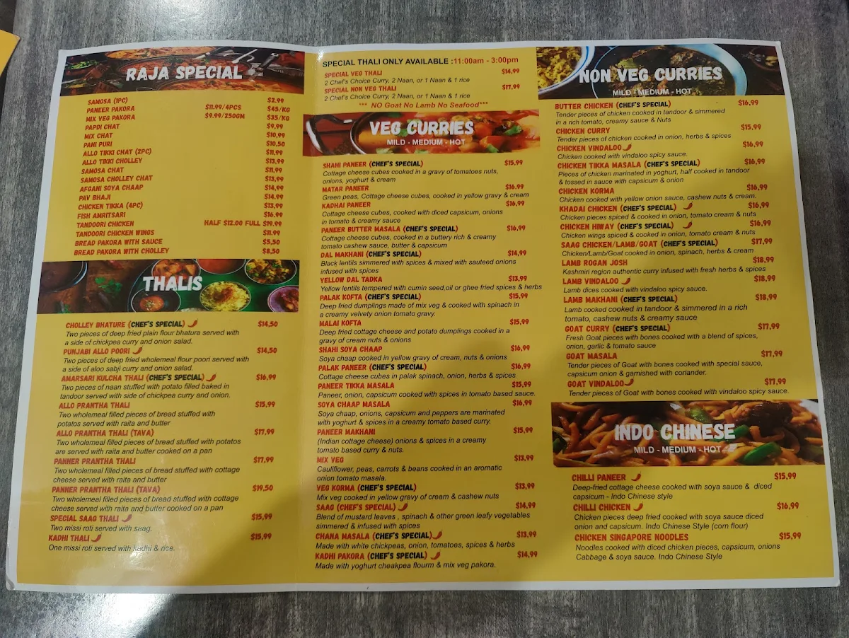 Menu, RAJA SWEETS BY SHARMA