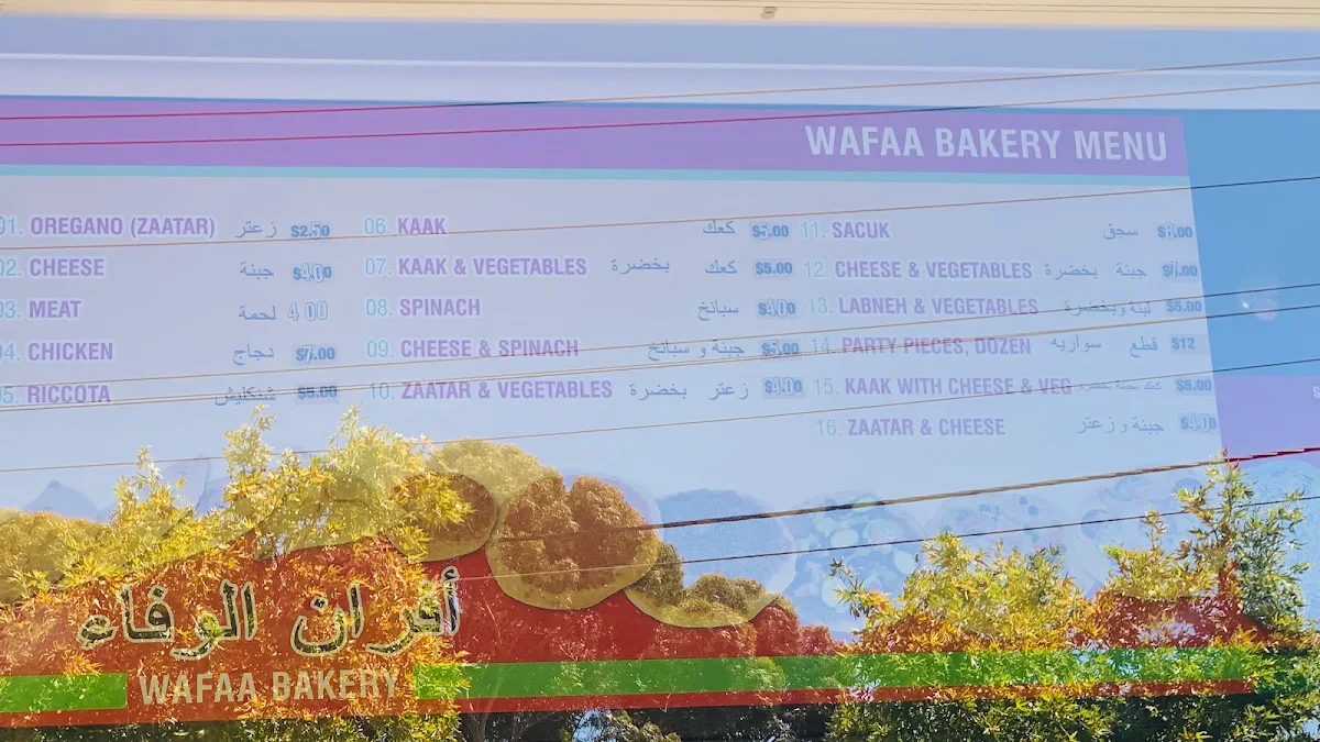 Menu, Wafaa Bakery