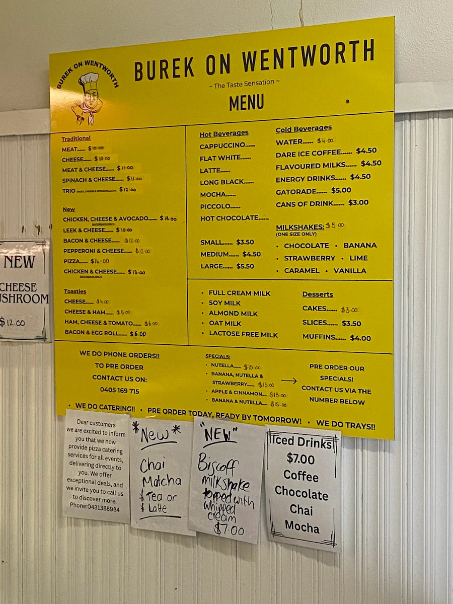 Menu, Burek On Wentworth