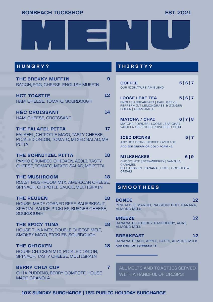 Menu, Bonbeach Tuck Shop & Grocer