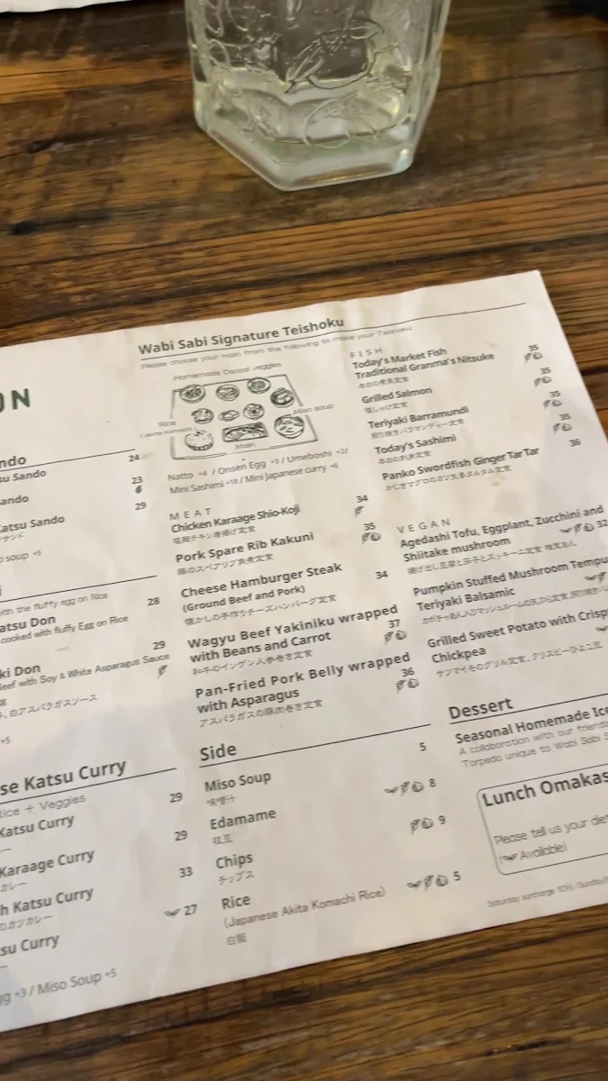 Menu, Wabi Sabi Salon