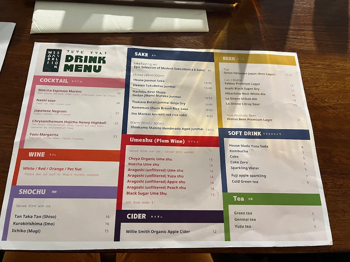 Menu, Wabi Sabi Salon