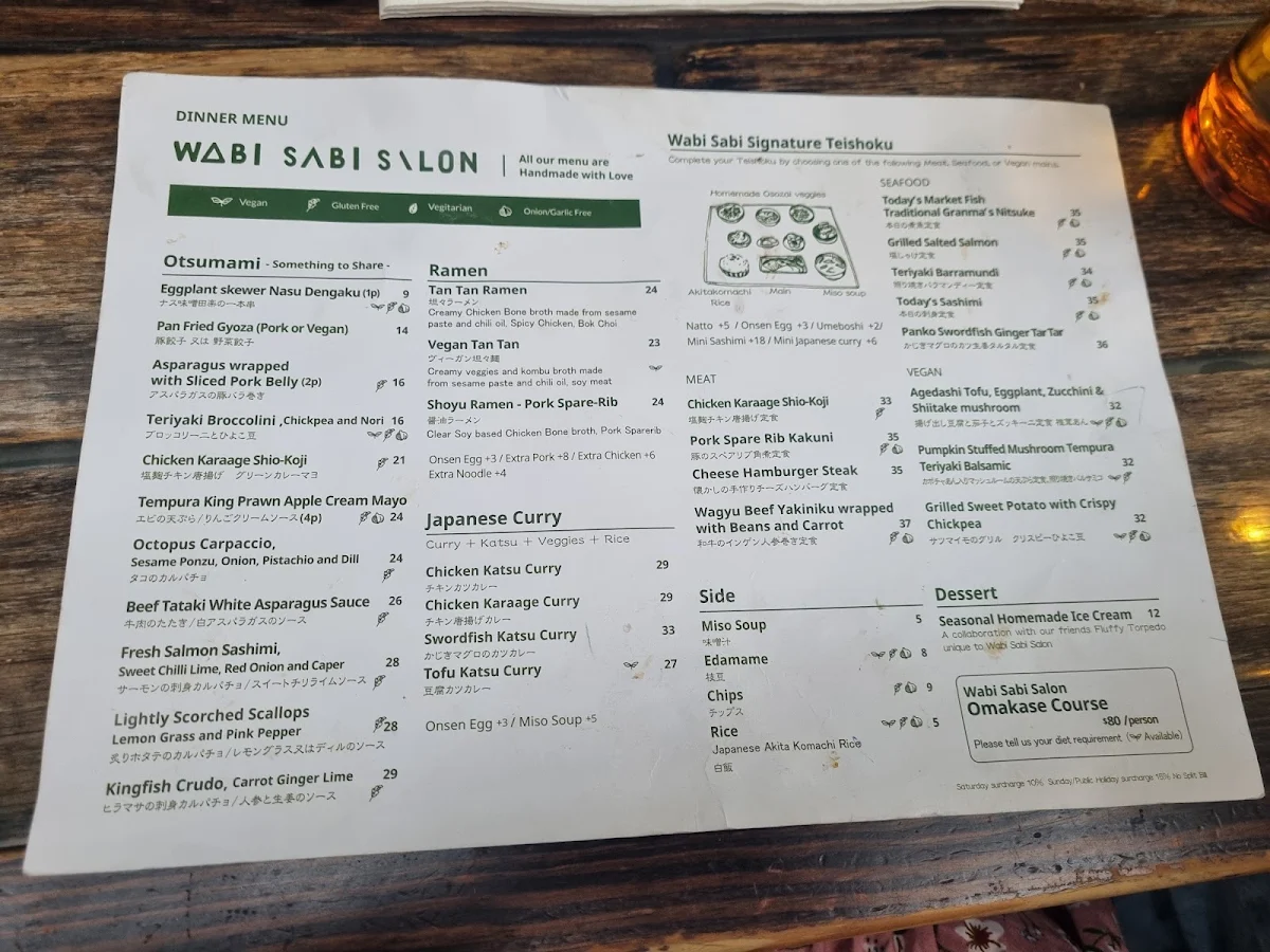 Menu, Wabi Sabi Salon
