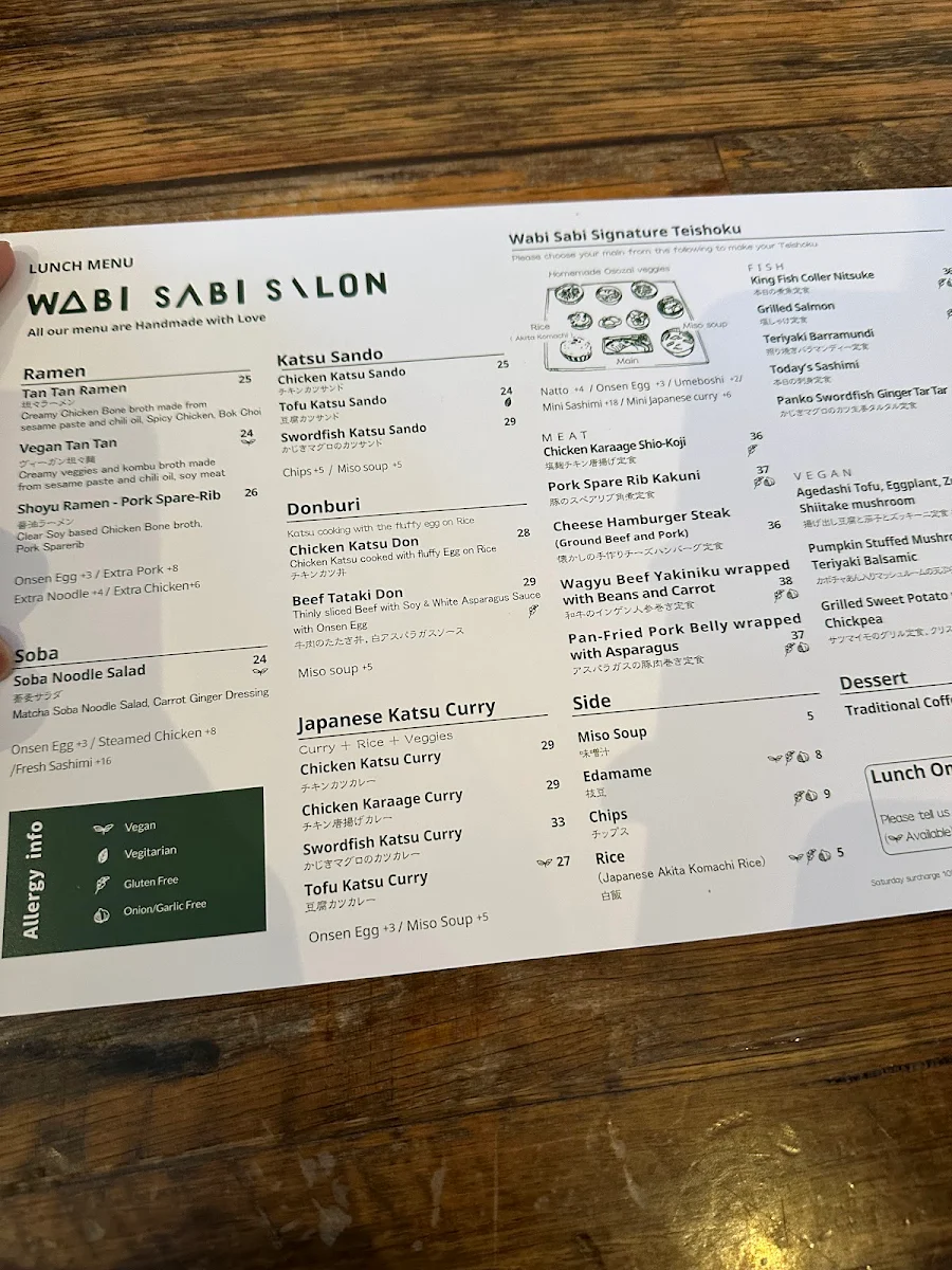 Menu, Wabi Sabi Salon