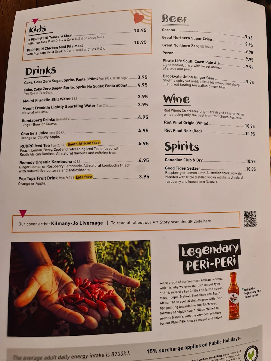 Menu, Nando's Mount Lawley