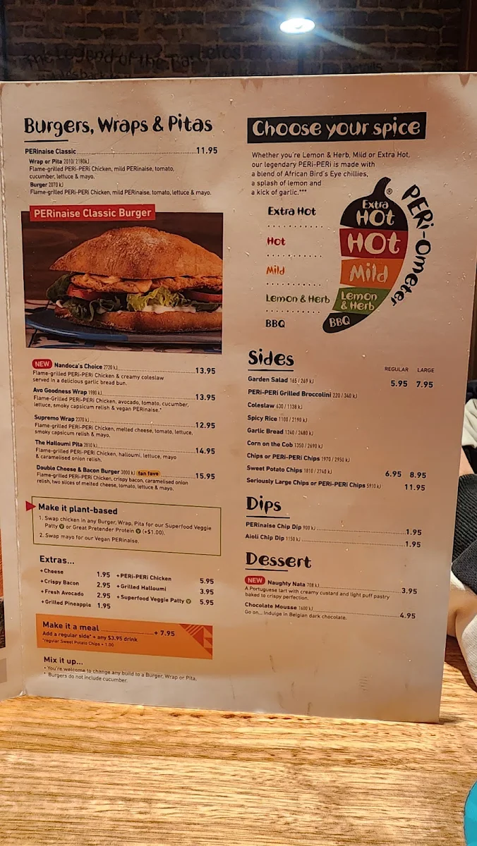 Menu, Nando's Mount Lawley