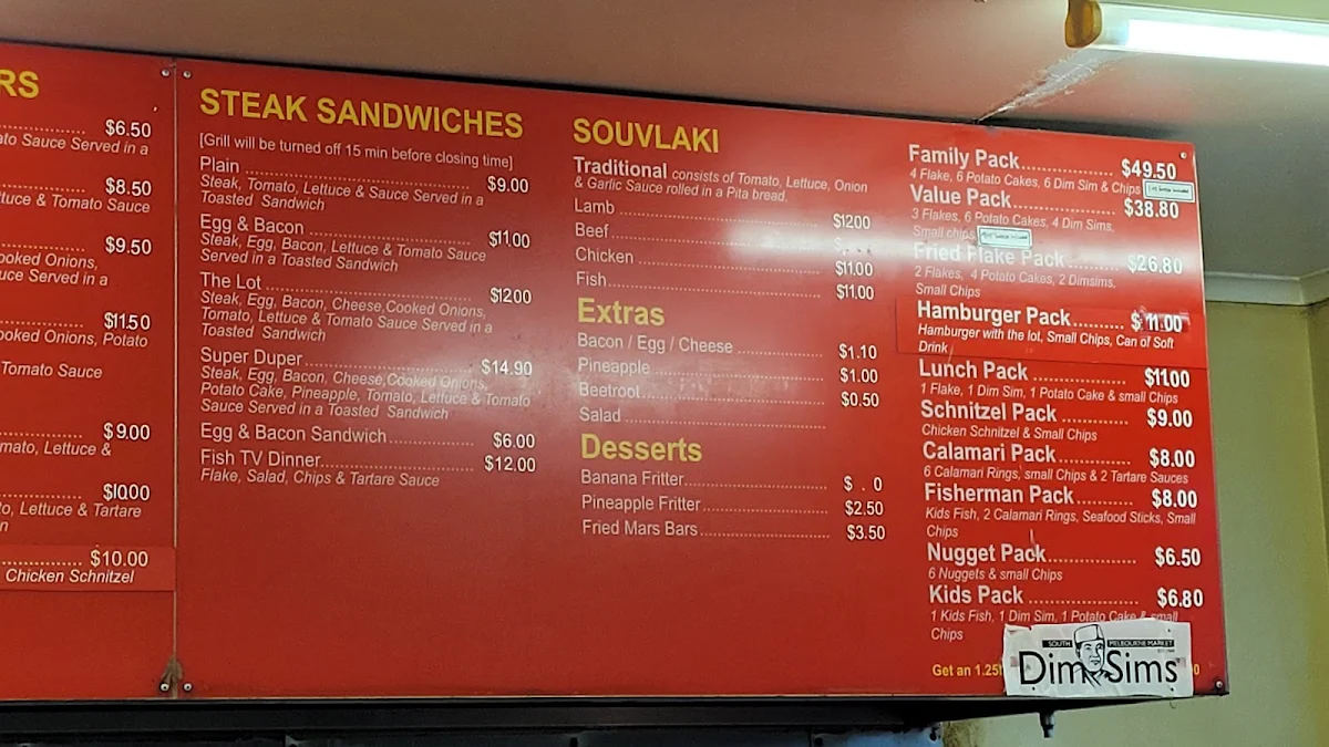 Menu, Batman Ave Fish Shop