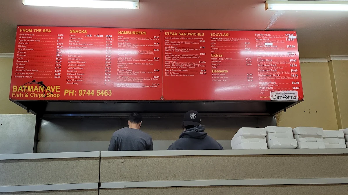 Menu, Batman Ave Fish Shop