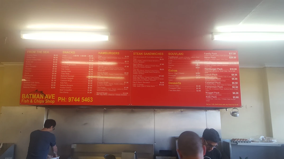 Menu, Batman Ave Fish Shop