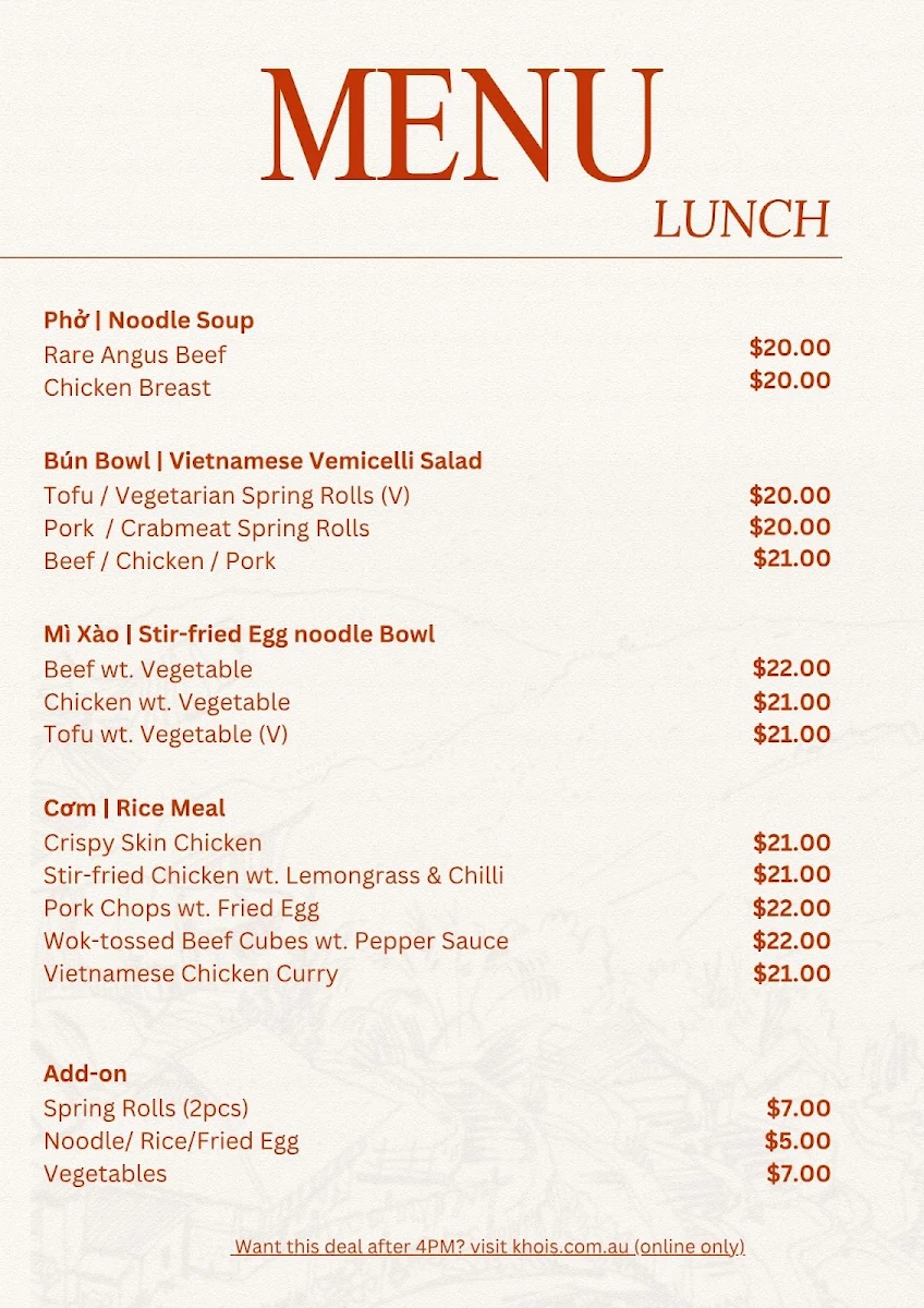 Menu, Khôi’s Surry Hills