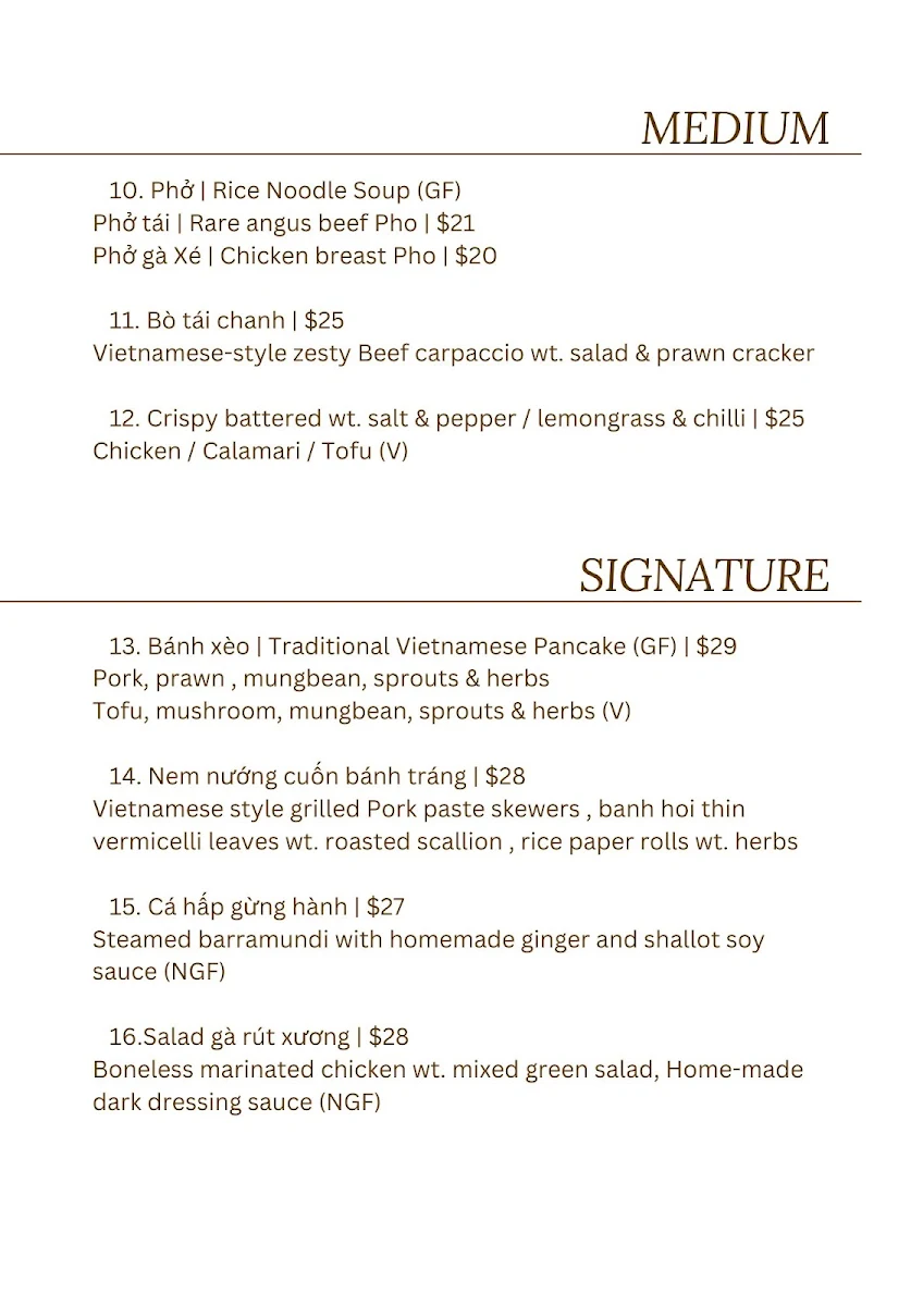 Menu, Khôi’s Surry Hills