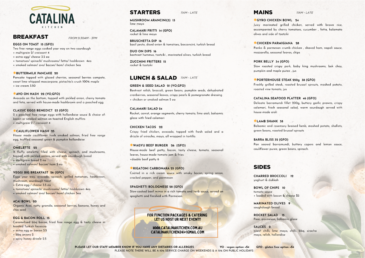 Menu, Catalina Kitchen Cafe, Bar & Restaurant