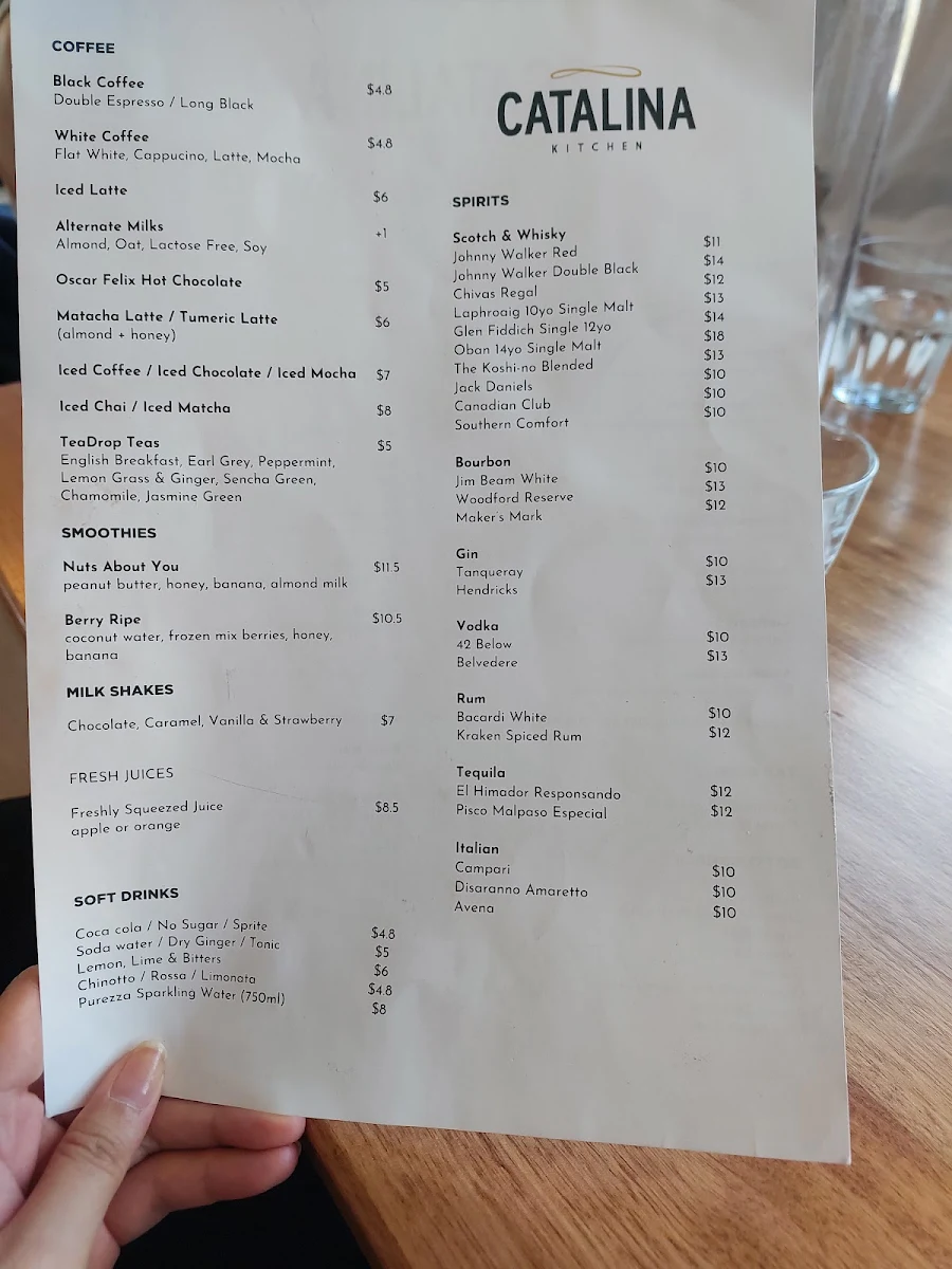 Menu, Catalina Kitchen Cafe, Bar & Restaurant