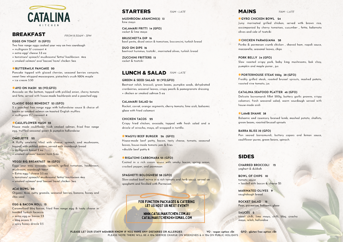 Menu, Catalina Kitchen Cafe, Bar & Restaurant