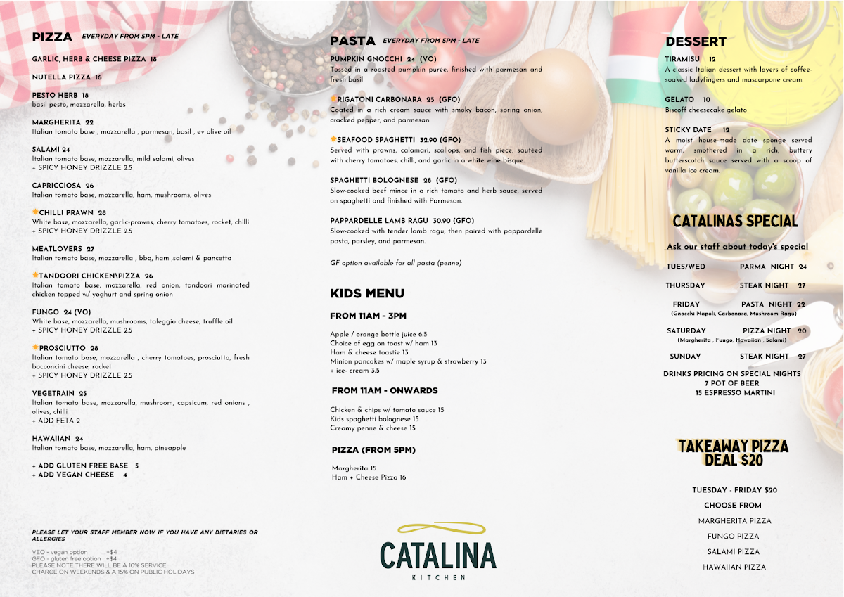 Menu, Catalina Kitchen Cafe, Bar & Restaurant