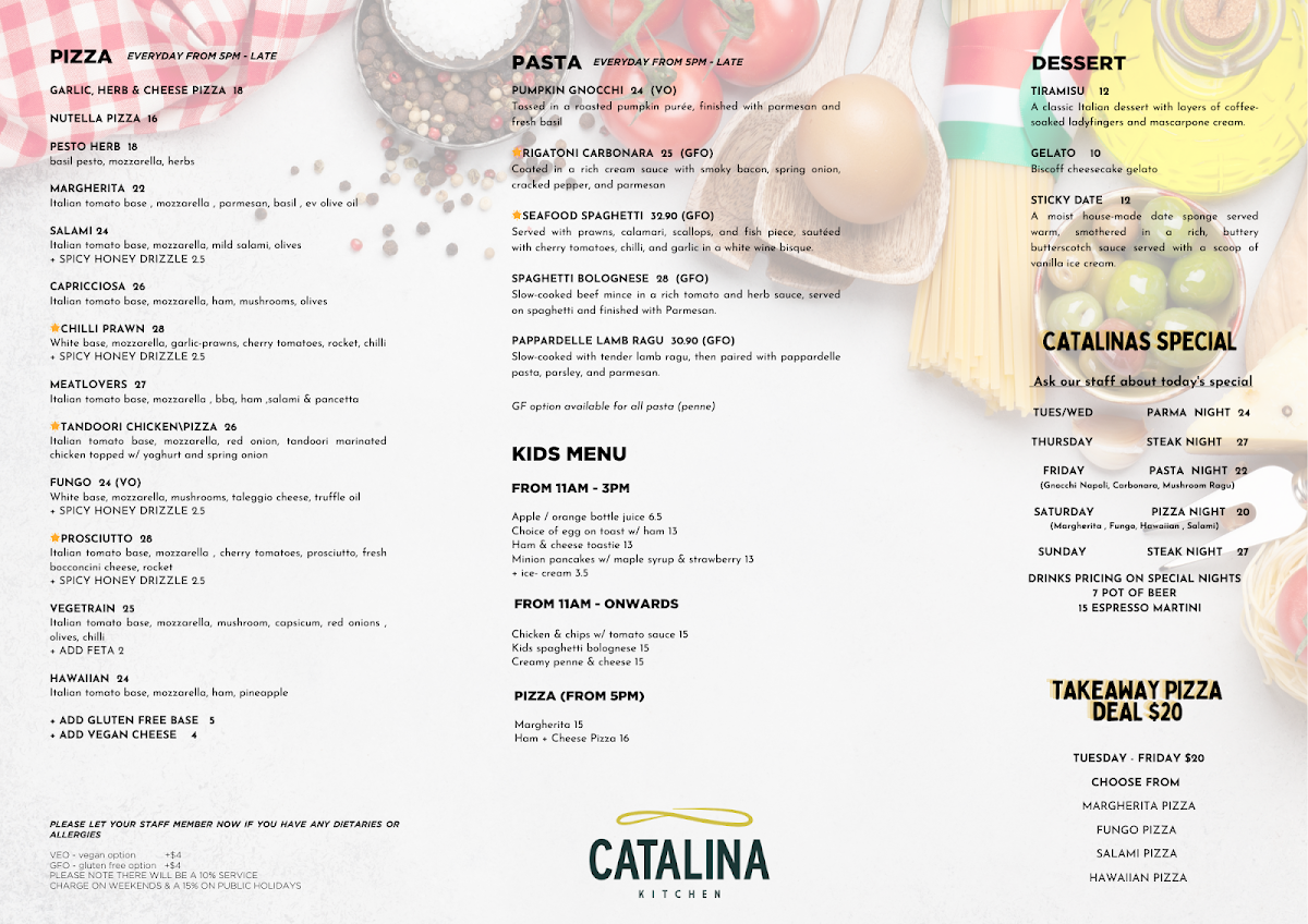Menu, Catalina Kitchen Cafe, Bar & Restaurant