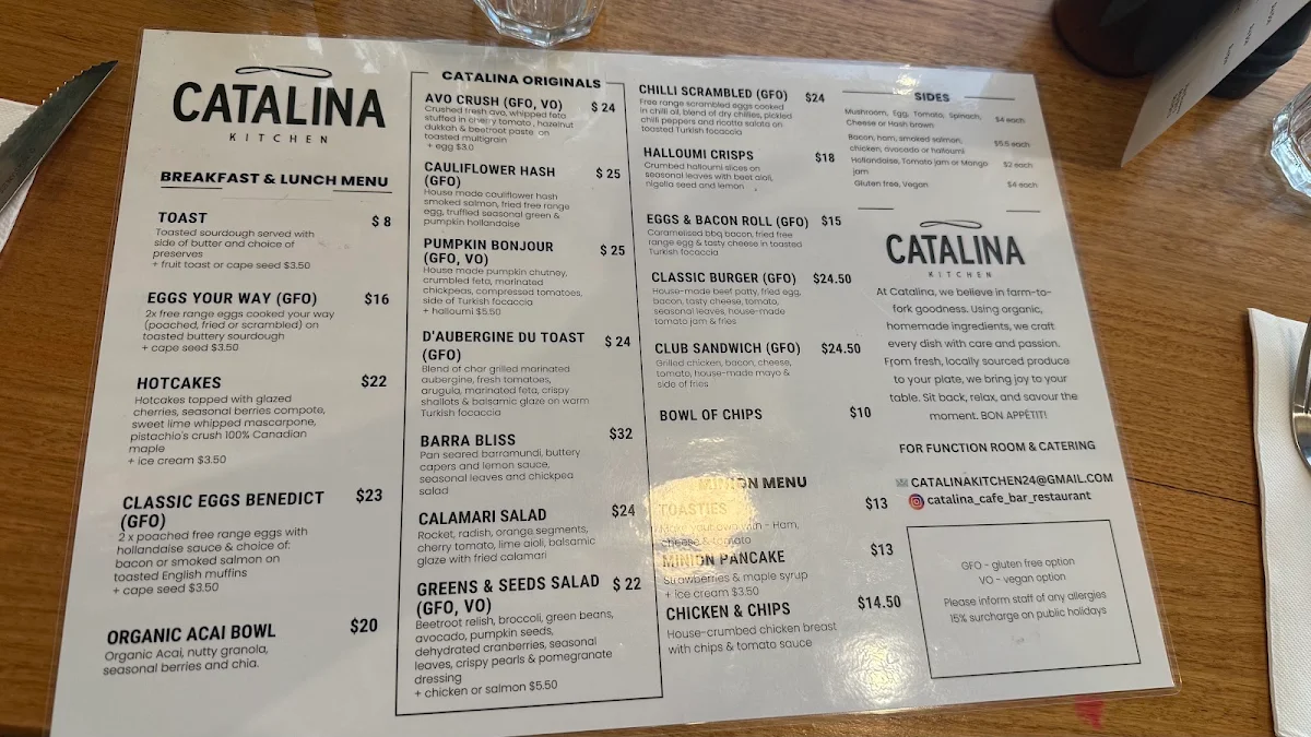 Menu, Catalina Kitchen Cafe, Bar & Restaurant