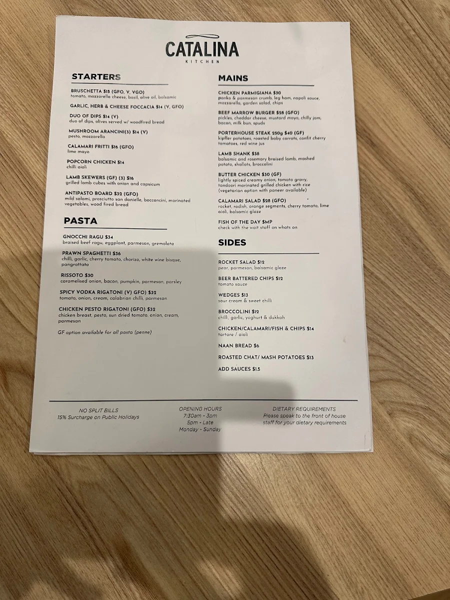 Menu, Catalina Kitchen Cafe, Bar & Restaurant