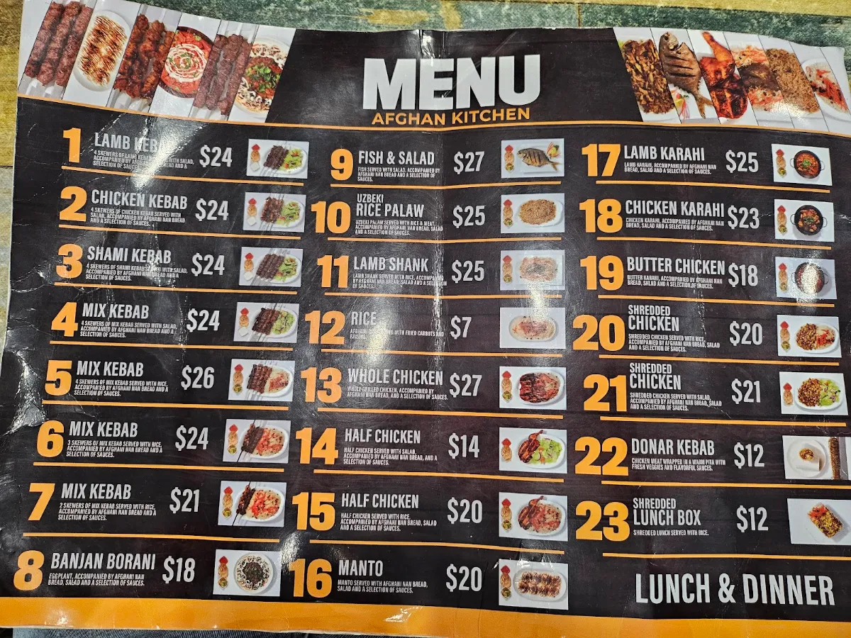 Menu, Afghan Kitchen