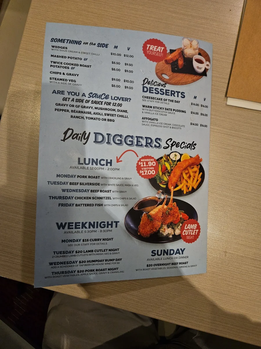 Menu, Orange Ex-Services' Club