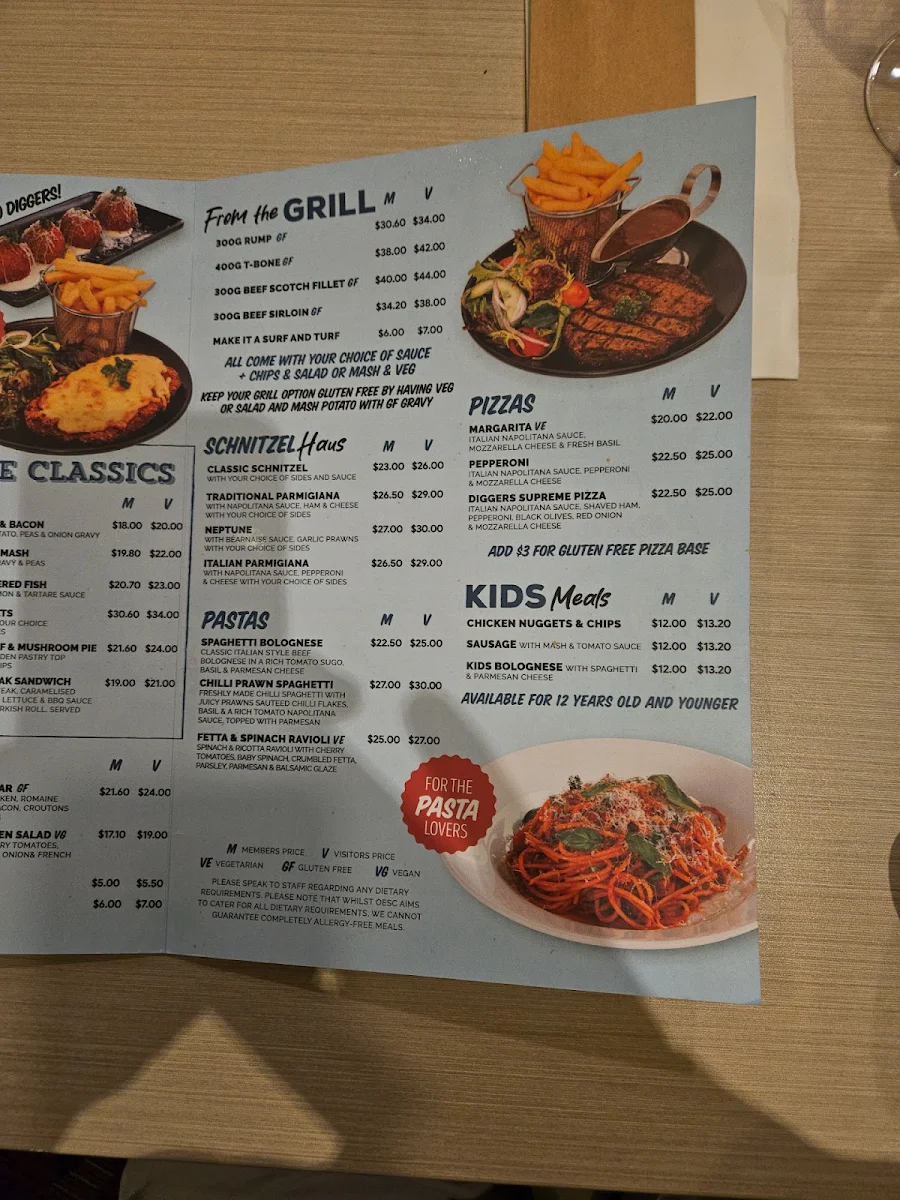 Menu, Orange Ex-Services' Club
