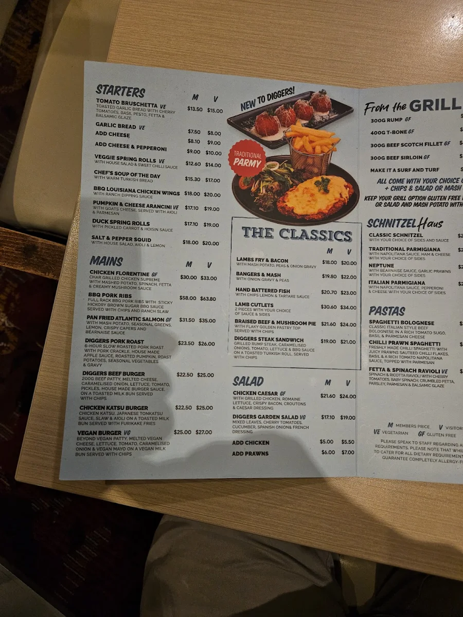 Menu, Orange Ex-Services' Club