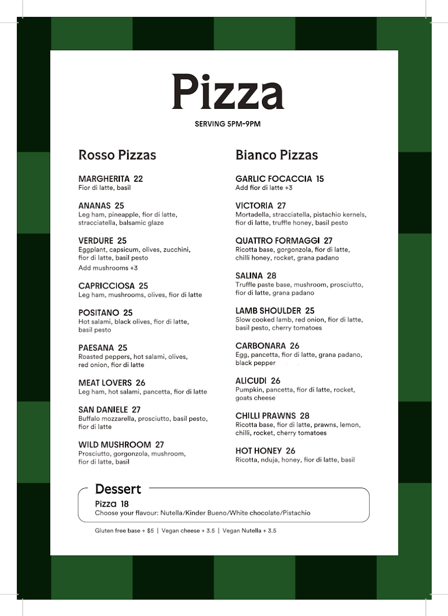 Menu, Express Pizza-Pasta Bar