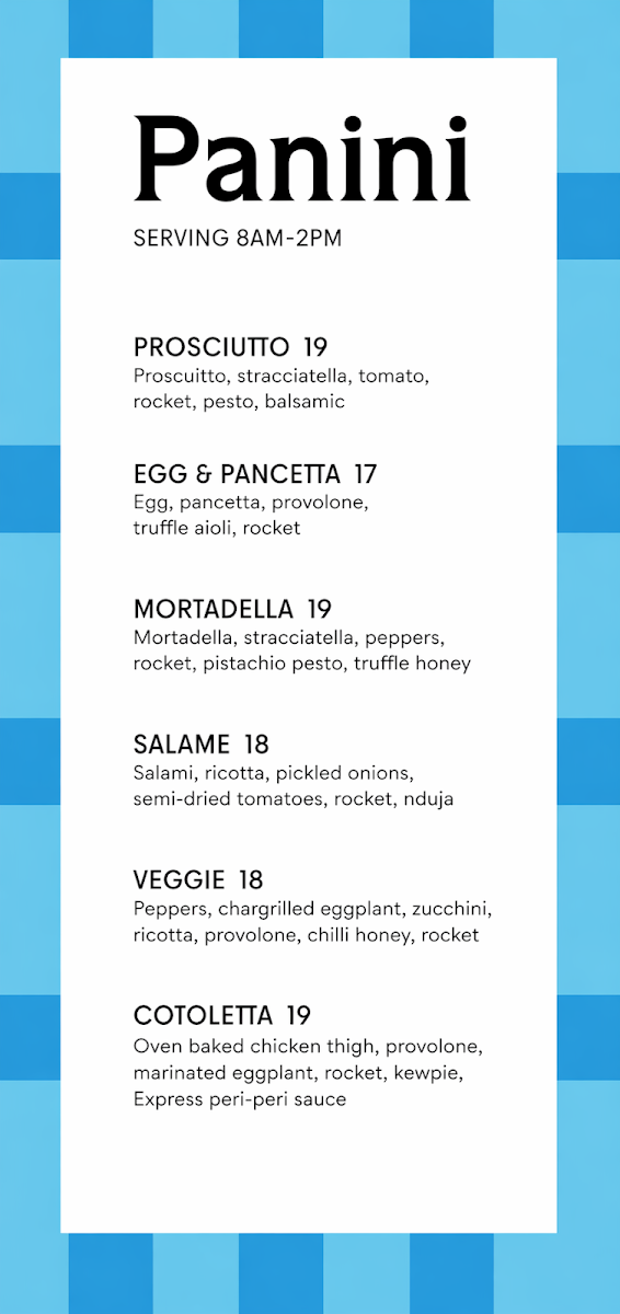 Menu, Express Pizza-Pasta Bar