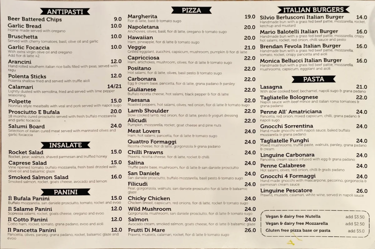 Menu, Express Pizza-Pasta Bar