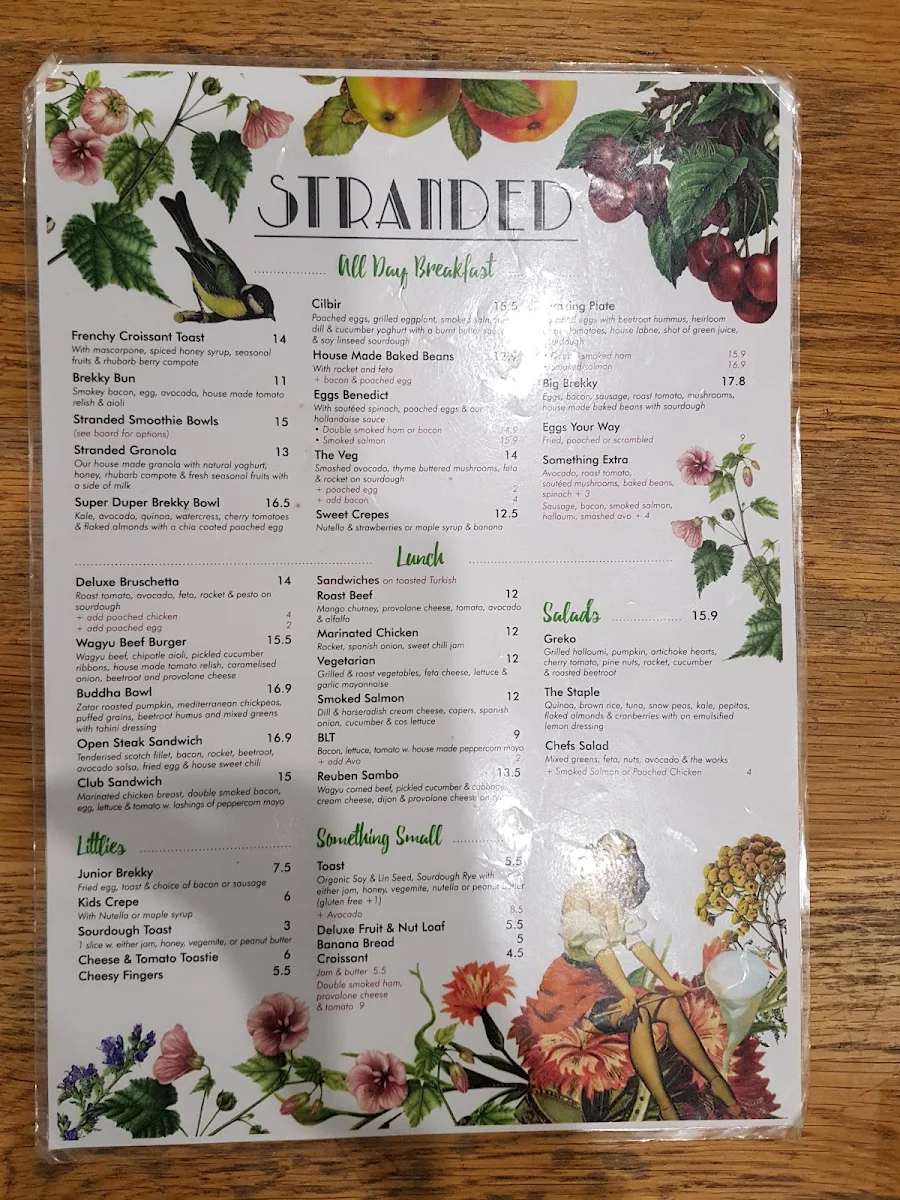 Menu, Stranded Deli Cafe