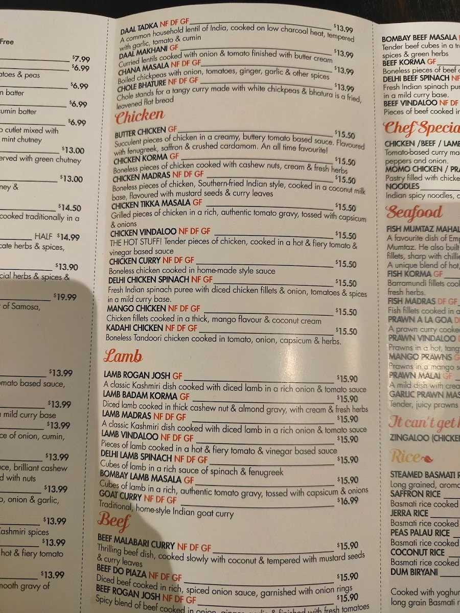 Menu, Magik Masala Indian Restaurant